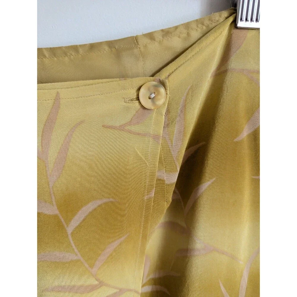 Y2K 90s Silk Wrap Maxi Skirt Mustard Gold Paisley Border Print Tagged 10